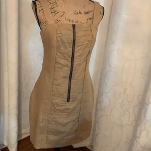 Tan Shiny Dress with zipper ..great for evenings!